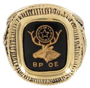 Fraternal BPOE Elks Club Gold GE Black Mens Ring Sz 13  