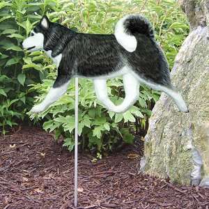  BLACK and WHITE Siberian Husky Garden Stake by Michael 