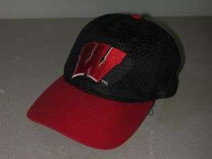 WISCONSIN Badgers Black Nylon Red Brim Ball Cap HAT  