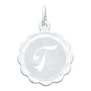  14K White Gold Engraveable Initial T Disc Charm Jewelry