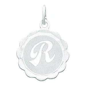  14K White Gold Engraveable Initial R Disc Charm Jewelry