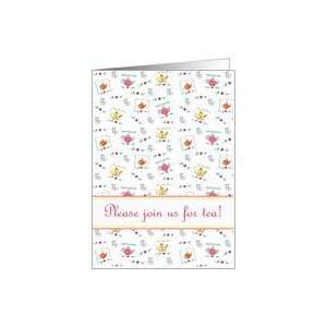   Party Invitation Colorful Whimsical Teapots Watercolor Flowers Card