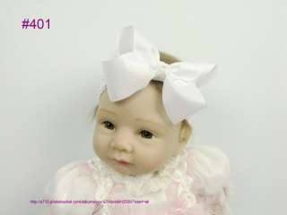   white hair bows clip 4 4.5 inches with 2 white headbands 1.5 inches