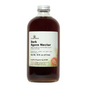 Sunfood Dark Premium Agave Nectar (Organic, Raw), 16 Ounce Glass 