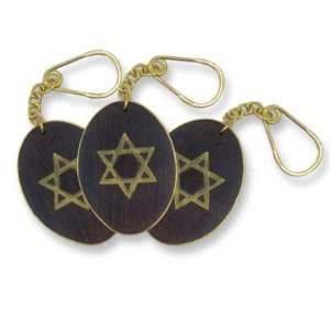  Jewish Key Chain. With Star of David on Brown Wood with 