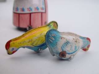 Rare TPS Japan Girl Feeding Chickens Wind up Tin Toy  