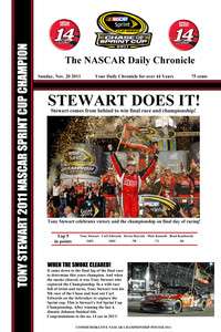 STEWART WINS NASCAR SPRINT CUP CHAMPIONSHIP 2011   TONY STEWART 