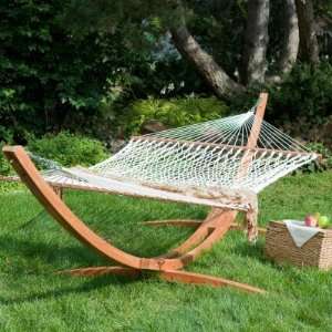   Rope Hammock with Shorea Wood Arc Stand Cotton Patio, Lawn & Garden