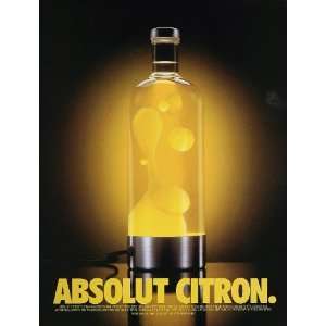  1996 Ad Absolut Citron Vodka Bottle Yellow Lava Lamp 