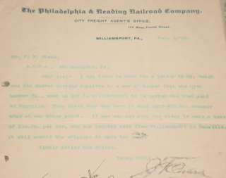 1893 Williamsport PA PRR Railroad Lyon Lumber Letter  