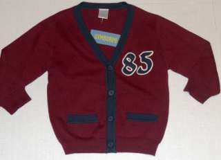   Boys Rock N Roll 101 Burgundy Cardigan Sweater Sizes 3M 5T  