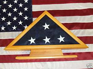 New U.S. American 5x9 Flag Display Case Oak W/Base  