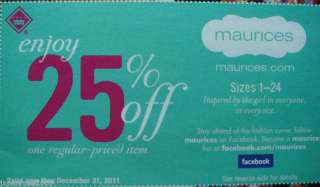 MAURICES CLOTHING COUPONS 25% OFF ANY ONE ITEM  