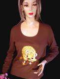 MOD MADNESS Vintage 60s 70s HEDGEHOG & MOUSE Brown SWEATER SZ S M 