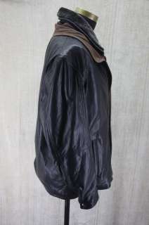 Remy 6286 Black Double collar Washed Lambskin Leather Jacket shearling 