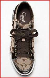 COACH Signature BRENDI Khaki High Top Sneakers Shoes Patent Leather 