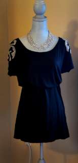Black Dress Size S Embellished Shoulders    In Excellent Condition 