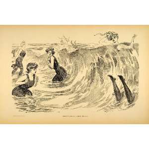  1906 Charles Dana Gibson Girl Swimsuit Swimming Print 