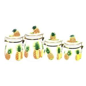  PINEAPPLE Latching AIRTIGHT 4 Canisters Set 3 D *NEW 