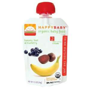 HAPPYBABY Organic Baby Food, Stage 2, Banana, Beet & Blueberry, 3.5 