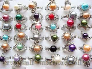 wholesale of 8pieces Pearl&Rhinestone Silver tone Rings  