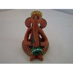  Elephant Figurine Playing a Horn Handpainted India Design 
