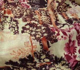 Burgundy Floral Scenic Linen Fabric  56 x 1yd lots  