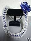 Hawaiian Sheer Ribbon Lei Graduation Gift White Blue