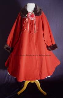 NEW Girl Long Fleece Dress Coat w/Fur Trim RED Sz 2/4/6  