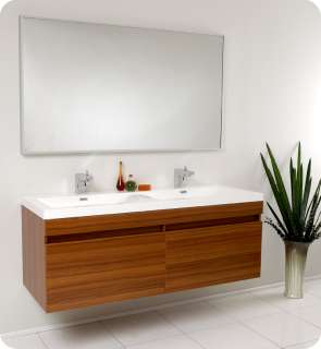 Fresca Largo Teak Modern Bathroom Vanity with Wavy Double Sinks 