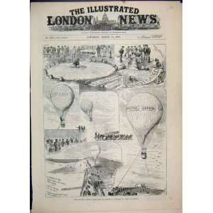  1883 Brighton Review Balloon Battle Antique Print