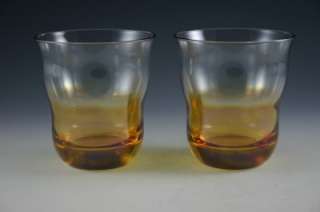   MOSER AMBER CRYSTAL ART GLASS ON THE ROCK WHISKEY TUMBLERS  
