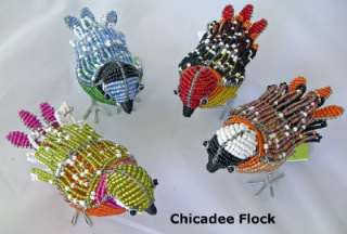 Chicadee Bird Brown Glass Beads + Wire Art Sculpture Beadworx  