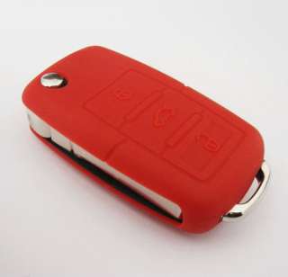VW REMOTE KEY CASE FOB SHELL Red Protective Cover Hold Bag 3 Buttons 