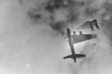 17G 15 BO Wee Willie, 322d BS, 91st BG, after direct flak hit on 