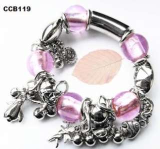 Pink Flowers Fashion Silver Line Bracelet, Christmas Birthday Gift for 