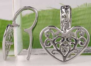 30pc Silver Tone Heart Craft Pendant Pinch Bail BA346  