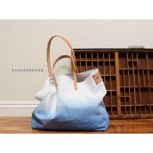  Canvas Tote Bag (Blue)   With Leather Strap   Medium 