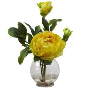  Yellow Peony w/Fluted Vase Silk Flower Arrangement