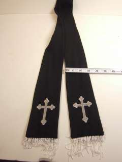   Stole Vestment Black with sliver Cross, pastor, minister,  