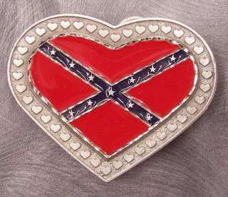 CSA Pewter Belt Buckle Dixie Heart Red and Blue NEW  