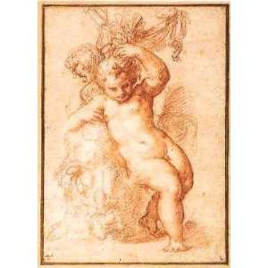  Two Putti Holding A Festoon Poster Print
