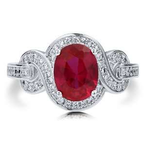 Oval Cut Ruby Cubic Zirconia CZ Sterling Silver Fancy Cocktail Ring 