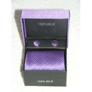  Mens Silk Necktie (Gift Set)  Lavender small Checker Box 