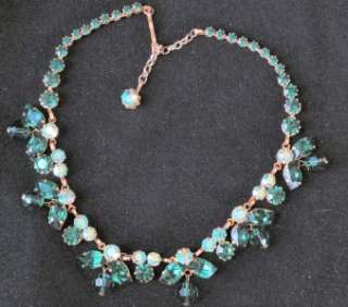 Vintage Green & AB Rhinestone & Crystal Bead Necklace  