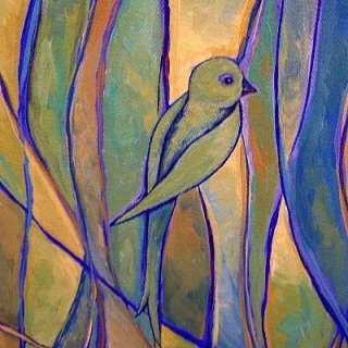   ORIGINAL Modern CONTEMPORARY Abstract BIRD PAINTING ART Blue Green