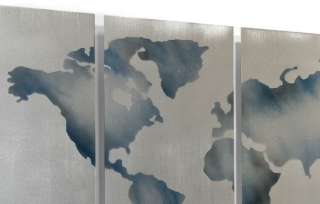Abstract Metal Wall Art Contemporary Modern World Map Wall Decor Ash 