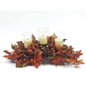   , Berry & Acorn Triple Pillar Candle Holder Thanksgiving Centerpiece