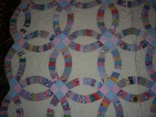   Double Wedding Ring Quilt Hand Made Magnificent Vintage Quilt  