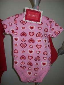   Girl My First Valentines Day Outfit Onesie Creeper Bib SET Red Hearts